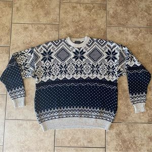 Vintage Fair Isle Christmas Sweater XXL Tan Blue Red Warm Grandpa Sweater